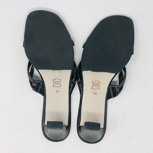 Talbots Sandal Womens 6B Black Leather Strappy Mid Kitten Heel Open Toe Slip On - Picture 7 of 12